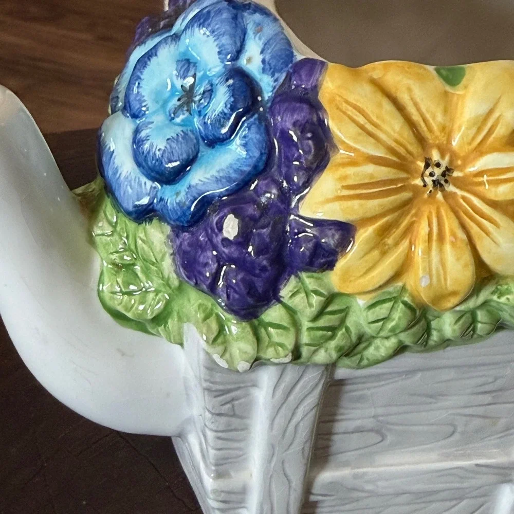 Vintage Ceramic Wheelbarrow Grandmacore Garden Teapot Cottagecore Sunflower